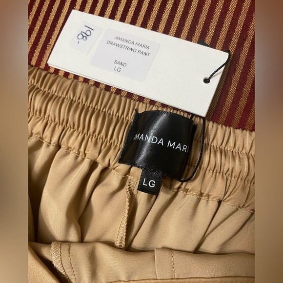 NWT AMANDA MARIA Drawstring Tan Wide-Leg Pants size L - Picture 3 of 5